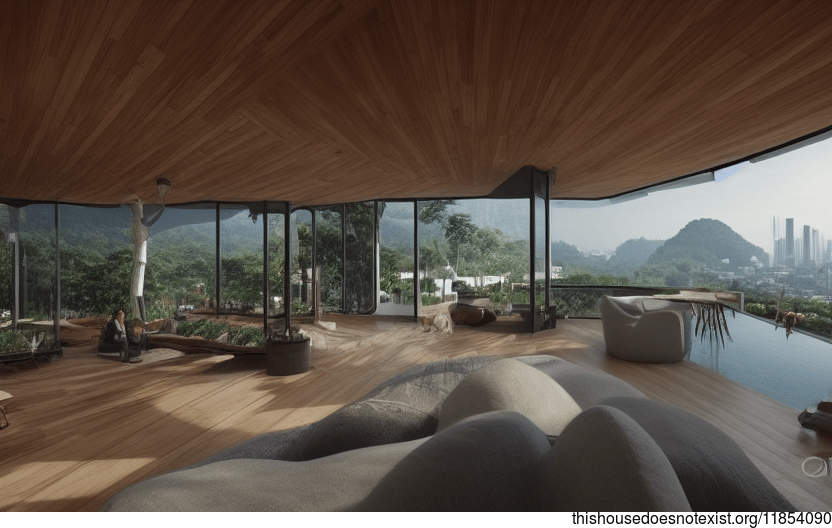 A Modern, Sustainable Home in Bangkok, Thailand Made from Exposed Wood, Curved Bamboo, and Rocks