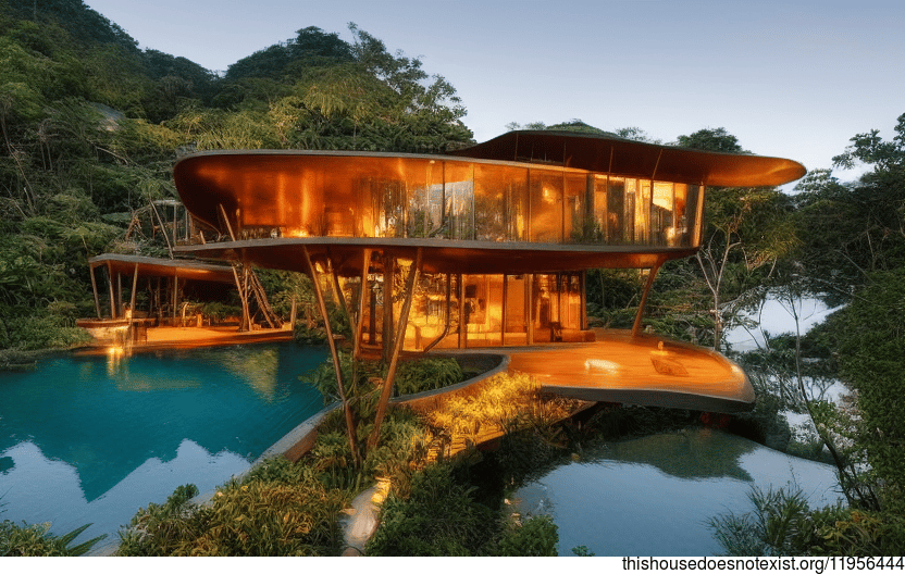 This Incredible Home Features a Hot Infinity Pool, Exposed Wood, Curved Bamboo, and Stone Rocks