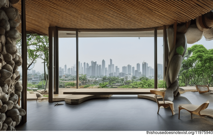 A Modern Bangkok Home With Exposed Wood, Curved Bamboo, and Rocks
