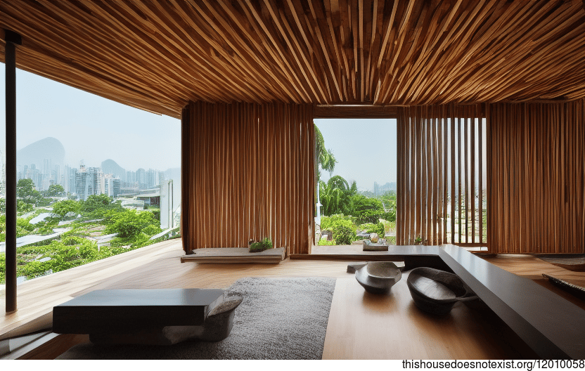A Modern Bangkok Home with Exposed Wood and Curved Bamboo