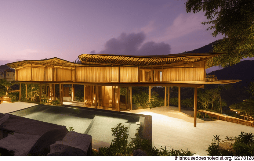 Exposed Wood, Curved Bamboo, and Raw Stone Create a Stunning and Sustainable Home
