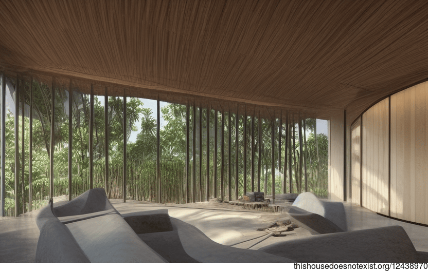 A Sustainably Designed House With Exposed Wood and Curved Bamboo