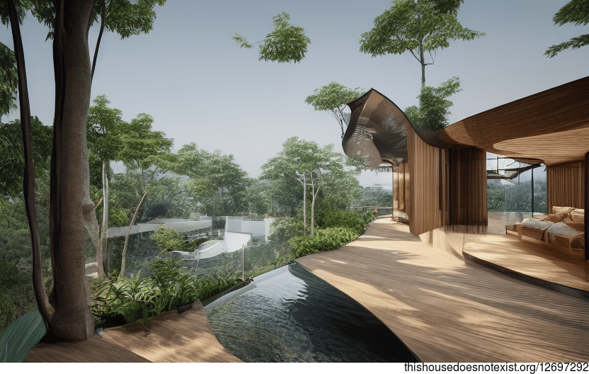 Sustainable and eco-friendly modern architecture in Bangkok, Thailand – designed to expose wood and bamboo while incorporating curved rocks into the interior