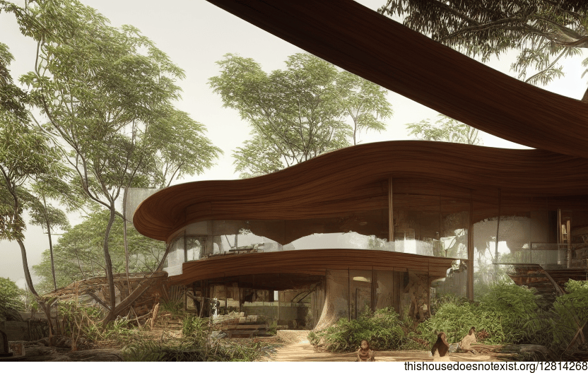 Exposed Wood, Curved Bamboo, and Rock Features
