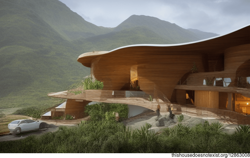 Ecofriendly house in Ecuador made from exposed wood, curved bamboo
