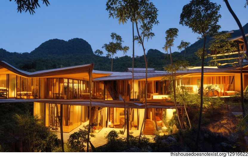 An Eco-Friendly Home With Exposed Wood and Curved Bamboo