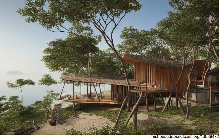 A Sustainable, Eco-Friendly Home in Thailand Made from Exposed Wood, Curved Bamboo, and Rocks