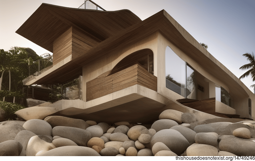 A Sunset Oasis of Wood, Stone, and Bamboo