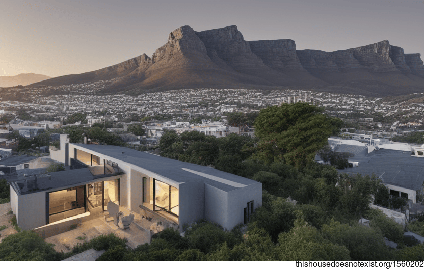 A modern architecture home designed to take advantage of the sunrise, with glass and stone exterior walls that let in natural light and provide a view of the downtown skyline
