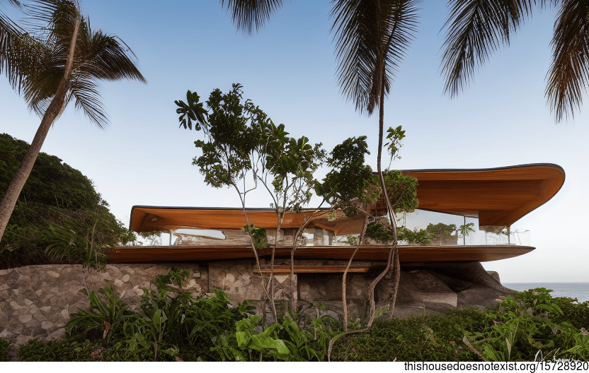 A Sunset Oasis of Wood, Stone, and Bamboo