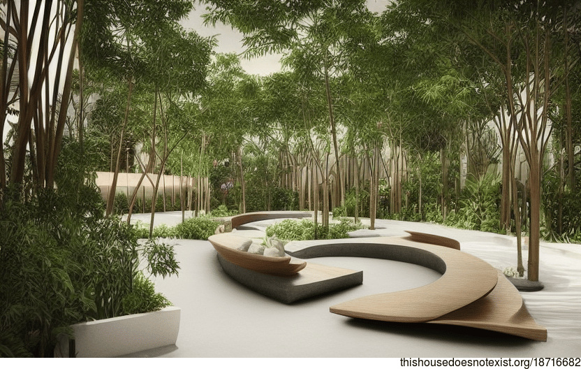 Bamboo wood and trees form a sustainable, eco-friendly oasis in this
