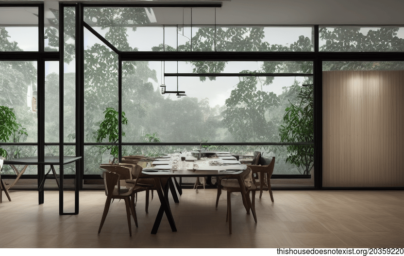 A Modern, Eco-Friendly Polished Wood and Glass Interior with Hanging Plants