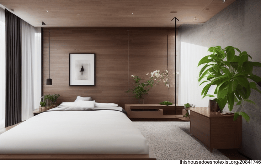 A Bedroom Interior Design with Hanging Plants