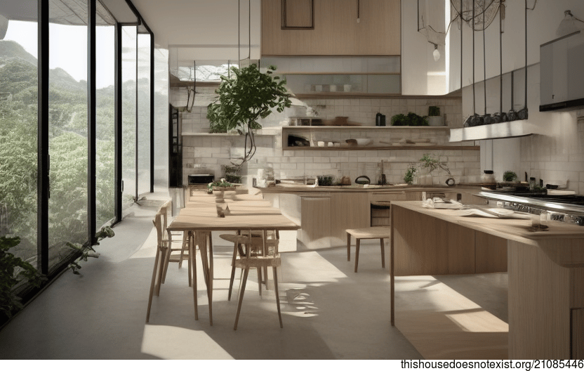 A Modern and Sustainable Kitchen in Seoul, Korea with Bejuca Meandering Vines and Hanging Plants