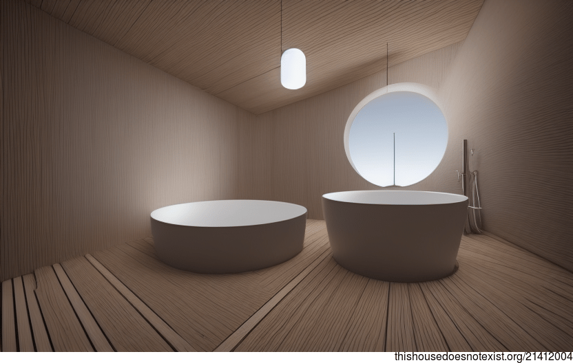 A Minimalist, Anthropomorphous Tribal Bathroom Interior with an Exposed Hot Spring and a Stunning Night View