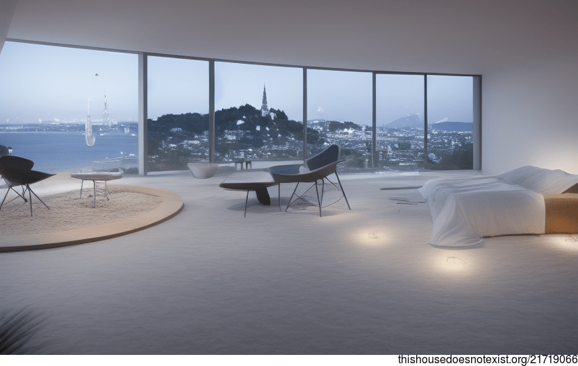 Exposed, polished bamboo and circular glass rocks with a view of Vienna, Austria in the background