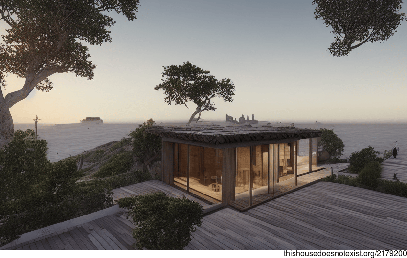 A Modern Home with Exposed Timber, Glass, and Rocks with Steaming Hot Springs Outside