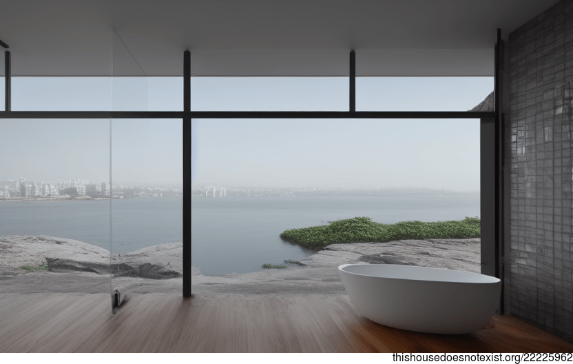 A Minimalist Bathroom Interior with an Infinity Pool and a View of Mumbai