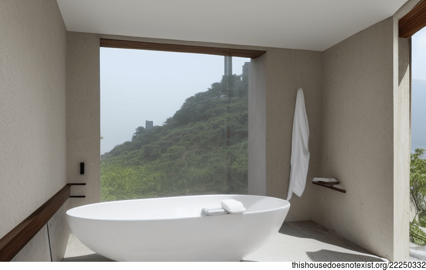 Bathroom interior with view of Mumbai, India in the background