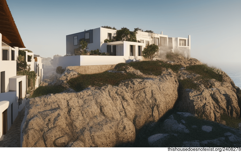 A modern architecture home in Ericeira, Portugal with an incredible view of the sunrise over downtown