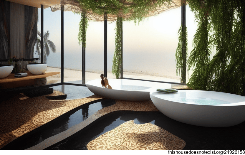 A Sustainable, Eco-Friendly, Maximalist Bathroom Interior With a View