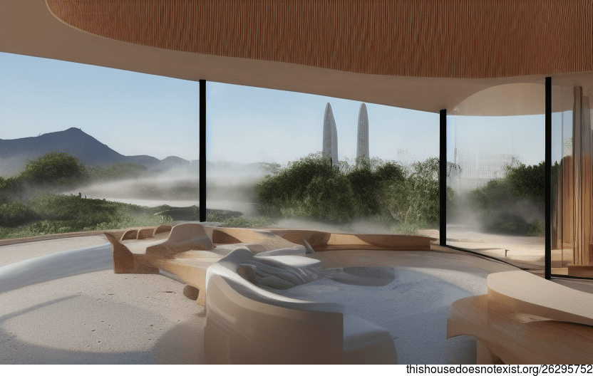 A Modern Interior Design with an Exposed Steaming Hot Spring and a View of Buenos Aires, Argentina