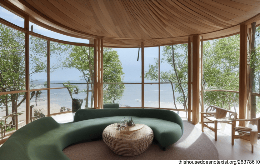Exposed Circular Glass Home with Curved Bamboo and Hanging Plants in Boston, United States