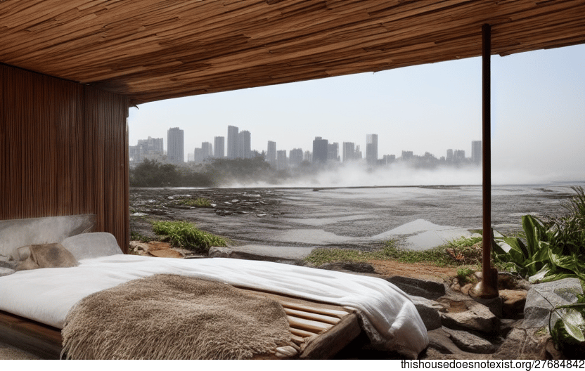 Eco-friendly house on the beach with canvas wall and steaming hot spring outside