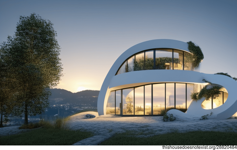 Eco-Friendly Beach House With Exposed Curved Glass and White Marble in Zurich, Switzerland