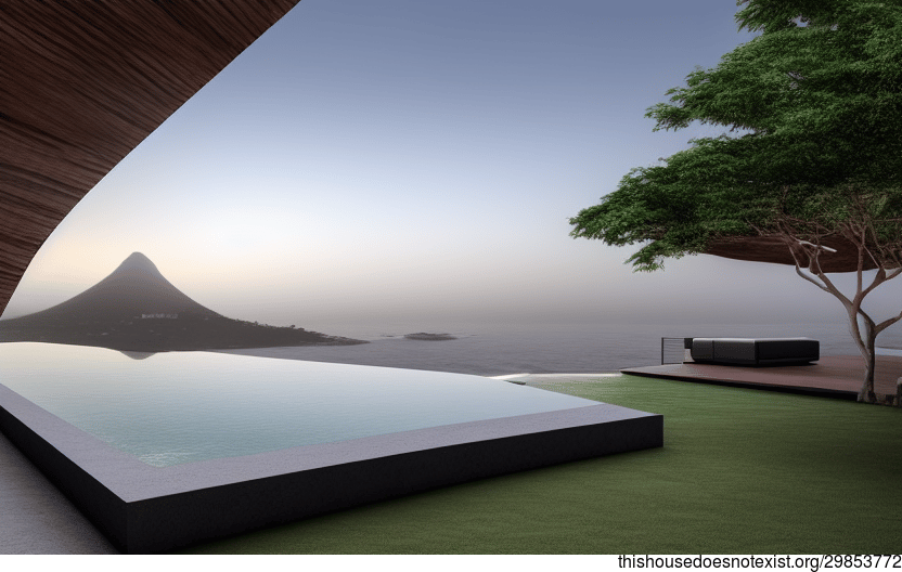 A Curved, Exposed Wood and Volcanic Rock Home with an Infinity Pool and a View of Mumbai, India