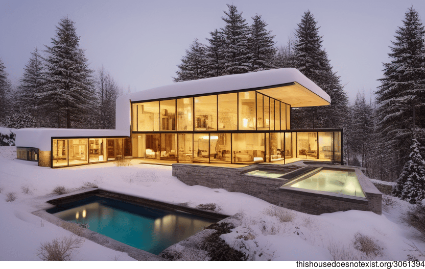 A modern architecture home with an infinity pool and stunning sunset views