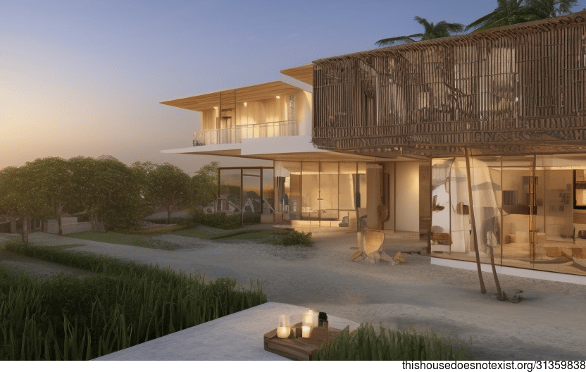 Beach House with Bamboo Vines and Exposed Rectangular Bamboo