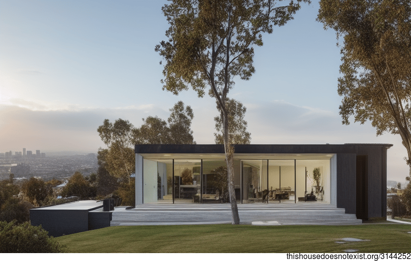 A modern home with an exterior of glass and stone, designed to take in the beauty of the sunrise