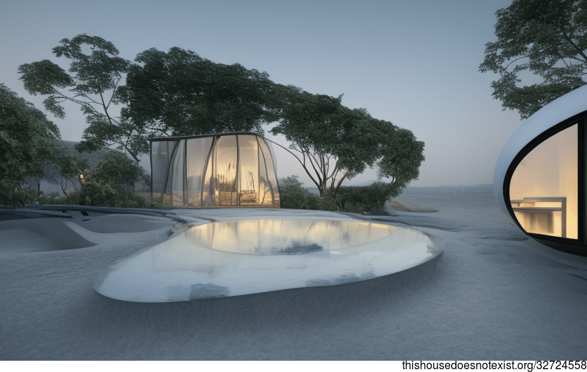 A Curved Glass Eco-Friendly Home with a Steaming Hot Jacuzzi and a View of Mumbai
