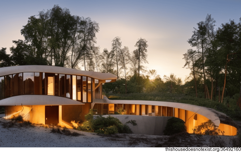 Eco-friendly modern house with meandering vines and a steaming hot spring  outside - Architecture Ideas - Designed by AI