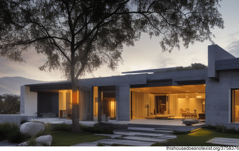 A modern architecture home designed to take in the beauty of the sunrise, with exposed timber, glass, and stone exterior