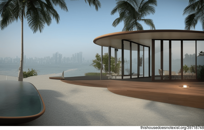 A Modern Architecture Home with an Exposed Curved Bejuca Wood and Glass Exterior with a View of Mumbai, India in the Background