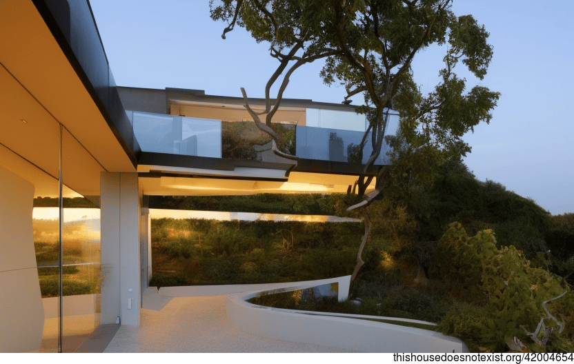 A modern architecture home with a view of Prague in the background