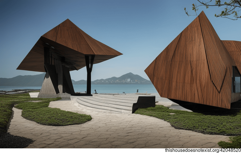 A Modern Exterior with Hanging Plants and a Steaming Jacuzzi