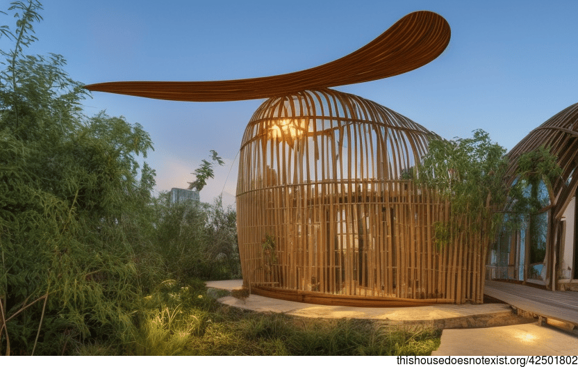 Curved Bamboo, Glass, and Hanging Plants
