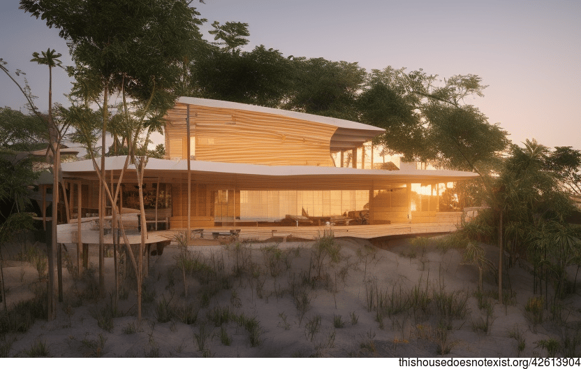 Eco-friendly modern architecture house with beautiful sunset view of Mumbai, India