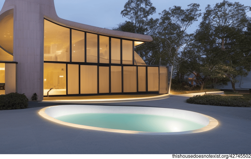 Modern Architecture Home With Exposed Curved Glass, Bamboo, and Steaming Hot Spring Inside