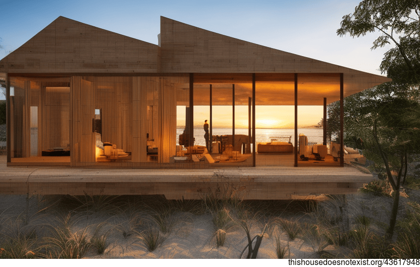 Tribal Maximalist House With Exposed Rectangular Wood and Bamboo Glass Exterior