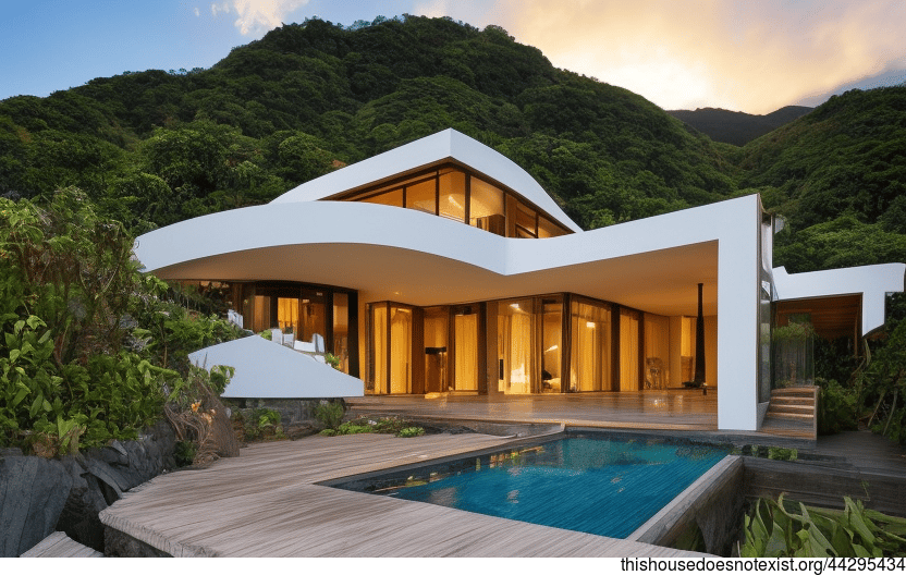 A Modern Architecture Home with a View of the Beach and Sunset in Hong Kong