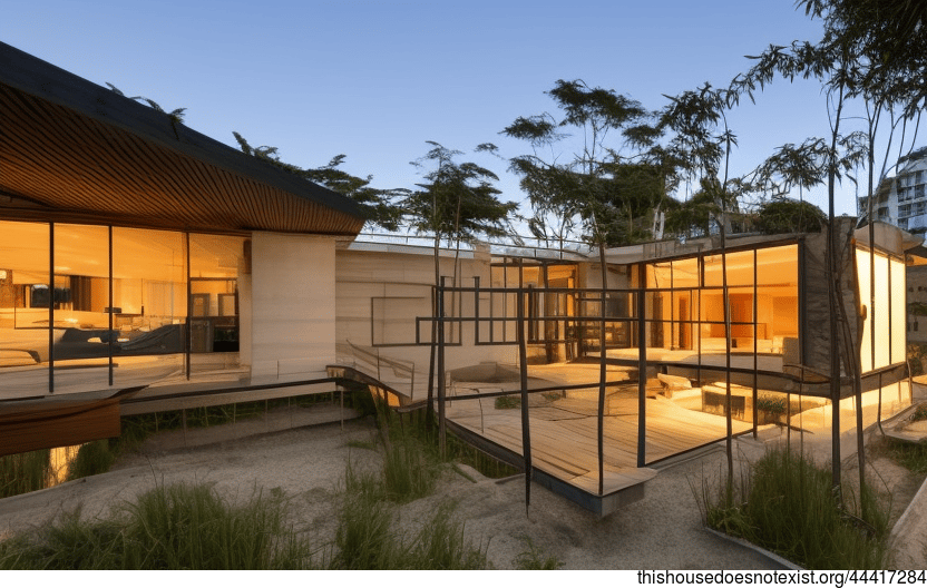 A Modern Beach House in Hong Kong with Exposed Rectangular Glass and Bamboo