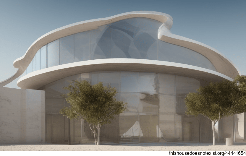 A Modern Beach House in Riyadh, Saudi Arabia with Exposed Curved Glass and a Steaming Hot Spring