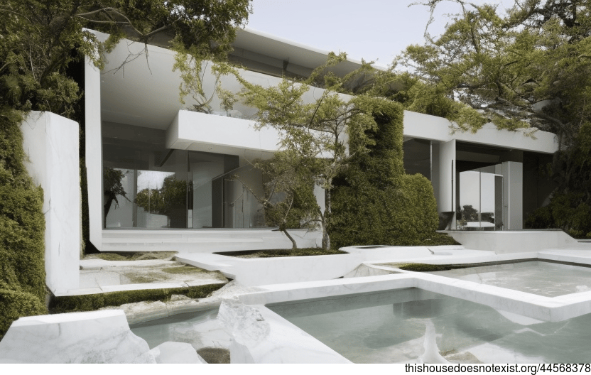 A Modern Architecture Home with Exposed White Marble, Bejuca Vines, and a Steaming Hot Spring