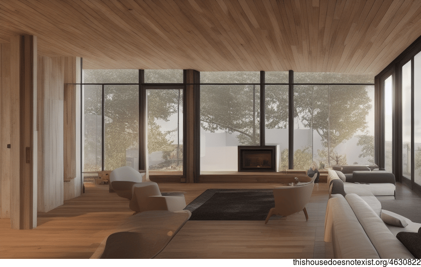 A modern architecture home that is designed with an interior that is exposed to the sunset with a wood fireplace