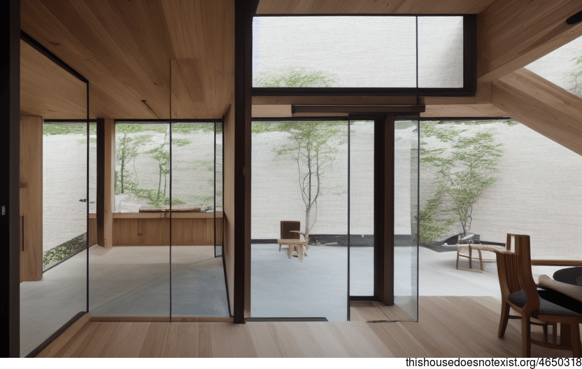 A beautiful home in Seoul that seamlessly combines wood, glass, and stone to create a stunning interior