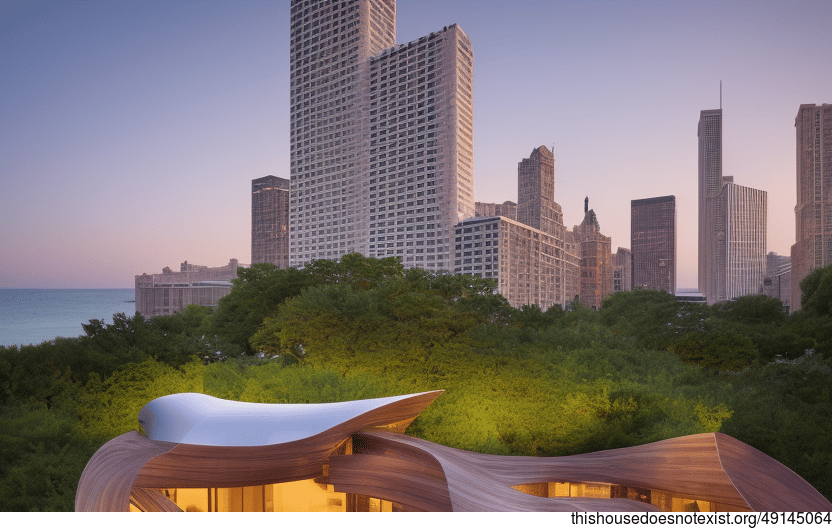 A modern garden designed for the best views of the sunrise over the beach in Chicago, United States